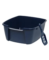 Iris Usa Jumbo Cat Litter Box Cat Litter Pan with Scoop, Navy