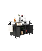 Outdoor Wicker Rolling Cart with Stainless Steel Top