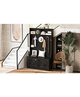 Entryway Bench with Coat Rack & Adjustable Shelves