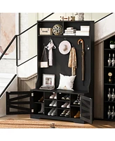 Entryway Bench with Coat Rack & Adjustable Shelves