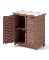 Potting Bench with Storage & Metal Top - Outdoor Garden Workstation