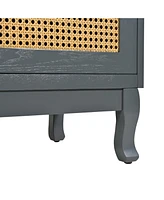 Industrial Grey Retro Sideboard with Rattan Doors