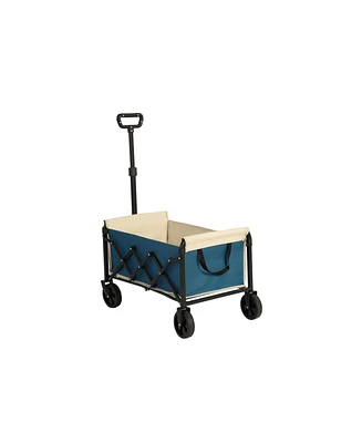 Folding Beach Wagon - Heavy Duty, Portable, Outdoor Cart - Blue