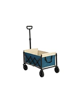 Folding Beach Wagon - Heavy Duty, Portable, Outdoor Cart - Blue