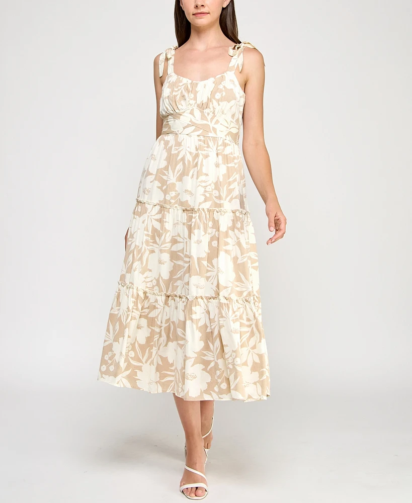 Trixxi Juniors' Printed Ruffled Sleeveless Midi Dress