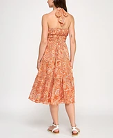 Trixxi Juniors' Printed Ruffled-Skirt Halter Midi Dress