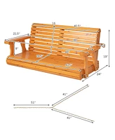 Gymax 2-Person Porch Swing Chair Wooden Garden Swing Bench w/ Adjustable Chains