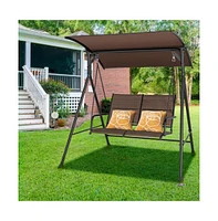 2 Person Porch Swing with Adjustable Canopy and Padded Seat