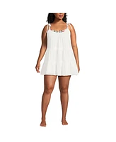 Lands' End Plus Cotton Gauze Tiered Mini Cover-up Dress