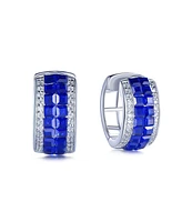 Suzy Levian Sterling Silver Invisible Set Cubic Zirconia Huggie Earrings