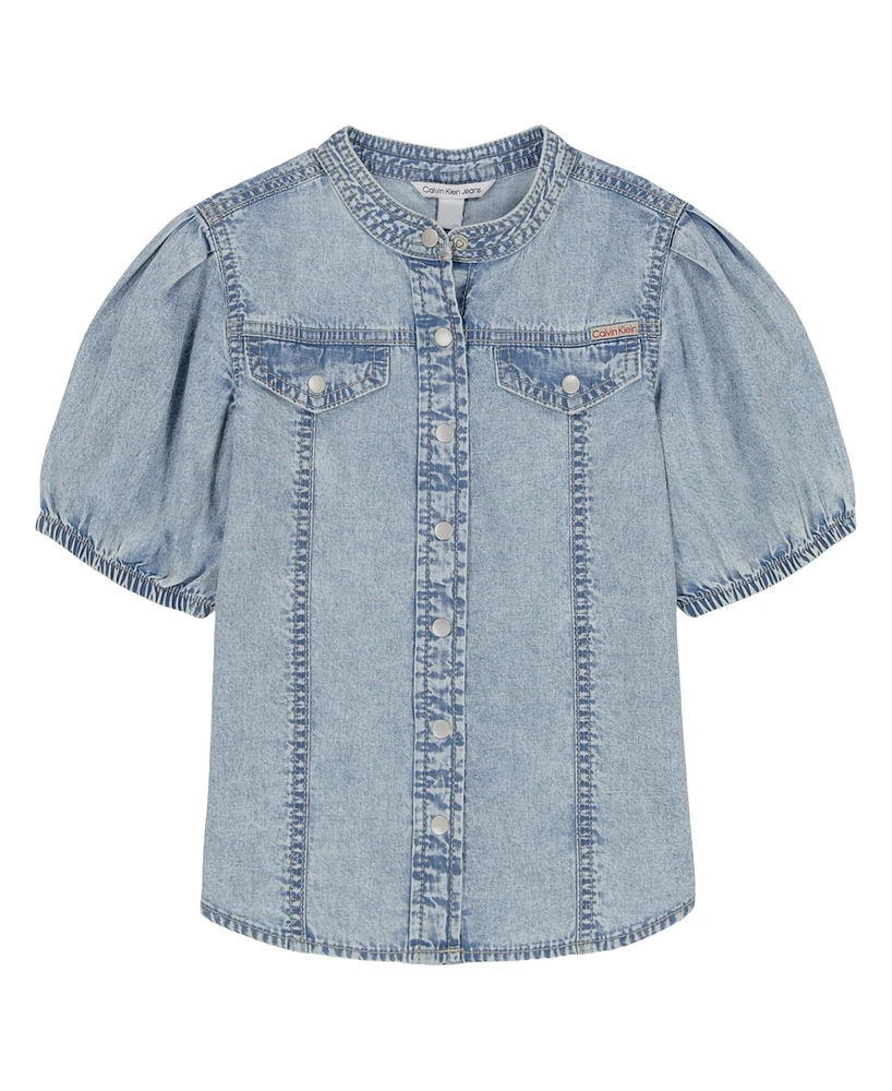 Clavin Klein Big Girls Frayed Denim Shirt