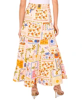 CeCe Women's Cotton Postcard-Print Maxi Skirt