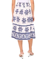 CeCe Women's Smocked-Waist Border-Print Midi Skirt