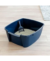 Iris Usa Jumbo Cat Litter Box Cat Litter Pan with Scoop, Navy