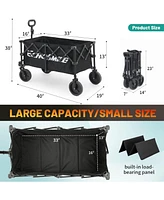 EchoSmile Collapsible Foldable Wagon with 300lbs Weight Cart Heavy Duty Folding Beach Wheels and Adjustable Handle for Camping Garden