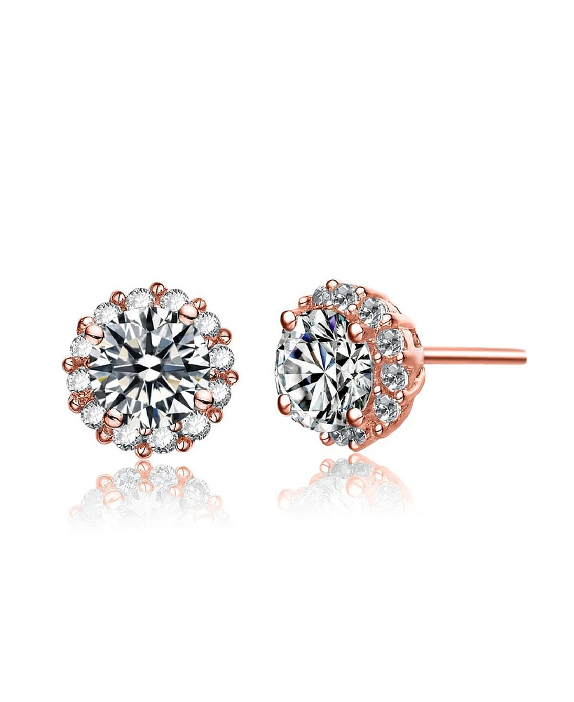 18K Rose Gold Plating with Clear Cubic Zirconia Round Stud Earrings