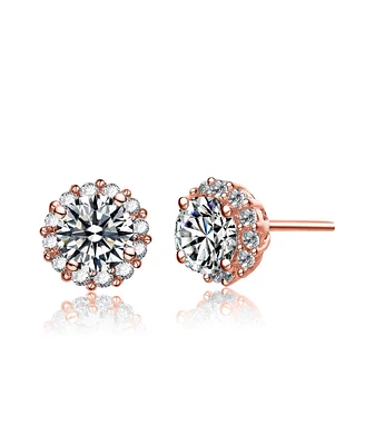18K Rose Gold Plating with Clear Cubic Zirconia Round Stud Earrings