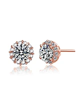 18K Rose Gold Plating with Clear Cubic Zirconia Round Stud Earrings