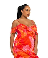 Fashion-szn Curve Plus Floral Print Mesh Midi Dress