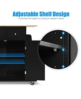 Rubber Wood Countertop Rolling Kitchen Island Cart