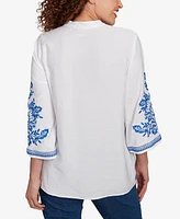 Ruby Rd. Petite Tidal Embroidered Button Front Top
