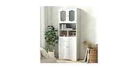 58.5 Inch Freestanding Linen Bathroom Storage Cabinet with Frost Glass Doors