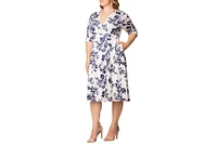Kiyonna Plus Gabriella Ruched Sleeve Midi Dress with Pockets