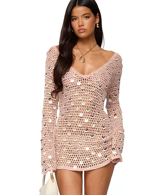Edikted Women's Corea Sequin Crochet Mini Dress
