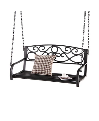 Gymax Patio Hanging Porch Swing Outdoor 2-Person Metal Swing Bench Chair w/ Chains