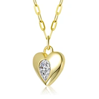 14K Gold Plated with Clear Cubic Zirconia Heart Pendant Necklace