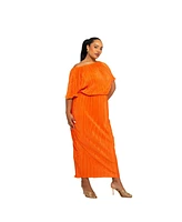 Fashion-szn Curve Women's Asymmetric Orange Plisse Midaxi Dress
