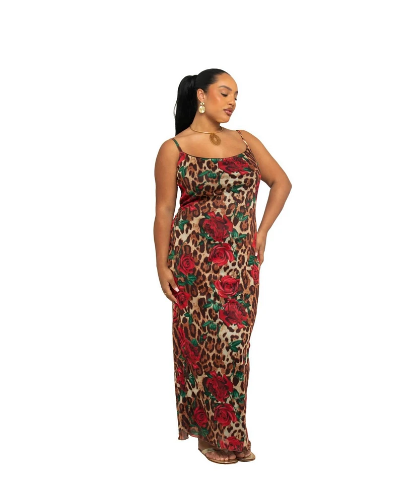 Fashion-szn Curve Plus Leopard Print Mesh Maxi Dress
