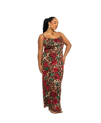 Fashion-szn Curve Plus Leopard Print Mesh Maxi Dress