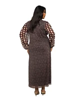 Fashion-szn Curve Plus Long Sleeve Polka Dot Mesh Midi Dress