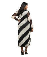 Fashion-szn Curve Plus Long Sleeve Monochrome Print Midi Dress