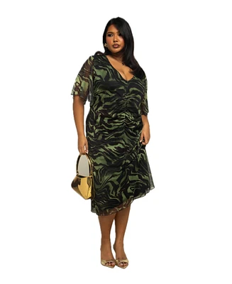 Fashion-szn Curve Plus Short Sleeve Zebra Print Midi Dress