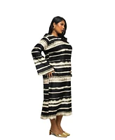 Fashion-szn Curve Plus Long Sleeve Striped Plisse Midi Dress
