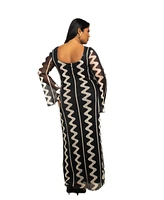 Fashion-szn Curve Plus Long Sleeve Monochrome Print Maxi Dress