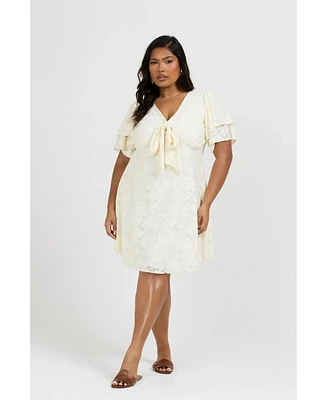 Fashion-szn Curve Plus Short Sleeve V-Neck Mini Skater Dress
