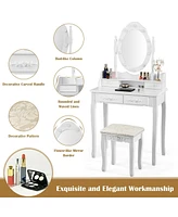 Makeup Vanity Dressing Table Set with Dimmable Bulbs Cushioned Stool