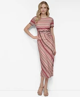 Dkny Women's Mesh Striped Side-Knot Boat-Neck Midi Dress