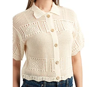 Bcx Juniors' Short-Sleeve Scalloped Cardigan Sweater