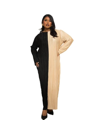 Fashion-szn Curve Plus Long Sleeve Colour block Midaxi Dress