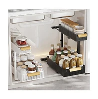 Under Sink Organizer, 2 Packs 2 Tier Under Sink Organizers and Storage, Slide Out Pull Out Cabinet Organizer Shelf, Metal Sliding Drawer for Kitchen B
