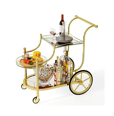 3-Tier Home Bar Serving Cart on Wheels with Mirrored Shelves