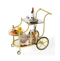 3-Tier Home Bar Serving Cart on Wheels with Mirrored Shelves