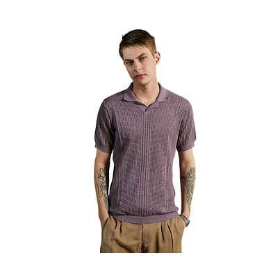 Campus Sutra Men's Mauve Purple Stripe-Textured Polo T-Shirt