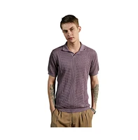 Campus Sutra Men's Mauve Purple Stripe-Textured Polo T-Shirt