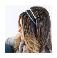 Thin Beaded Headband Set - Blue + Silver