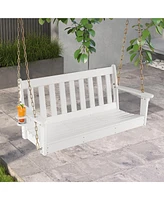 Gymax 54'' Hdpe Porch Swing Outdoor Patio Hanging Chair w/ Cup Holder Adjustable Chain